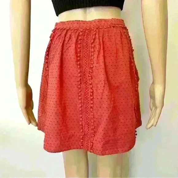 J Crew Boho Cottagecore Cherry Red Textured  Lace High Waisted Mini A Line Skirt - Picture 3 of 10
